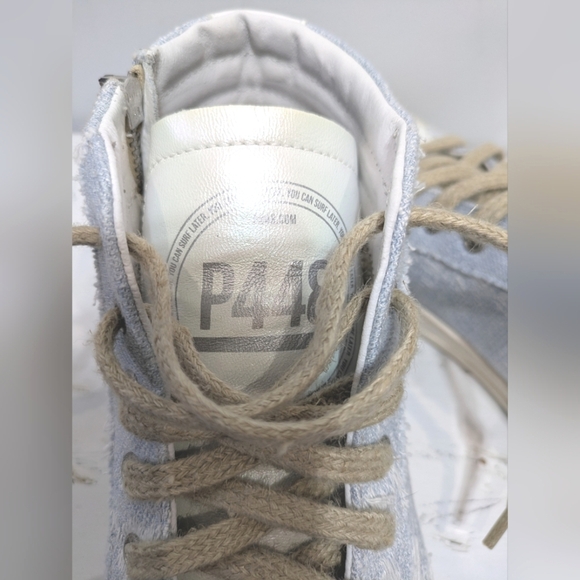 P448‎ High Top Skater Shoe Size 39 9 Denim Leather Burlap - Picture 6 of 10